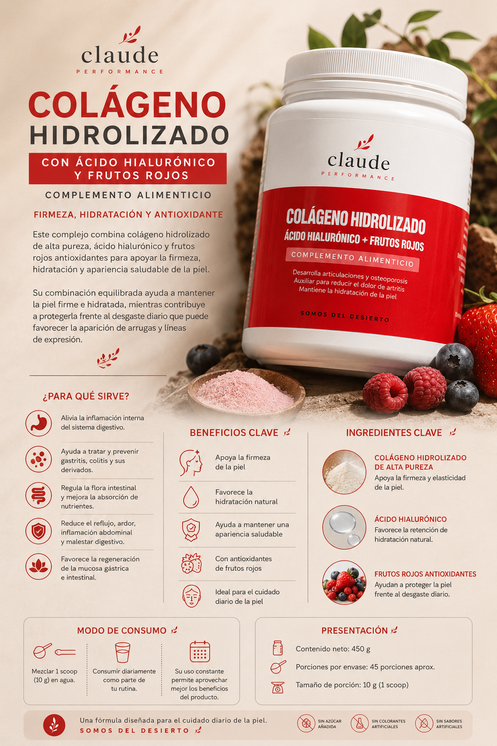 COLAGENO HIDROLIZADO C/FRUTOS ROJOS + ÁCIDO HIALURONICO